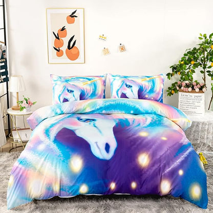CVHOUSE Rainbow Unicorn Duvet Cover Twin Size,Glitter Bedding Set for Girls Kids Teens,Rainbow Comforter Cover,1 2 Pillowcases 3 Piece Twin 71'x87'