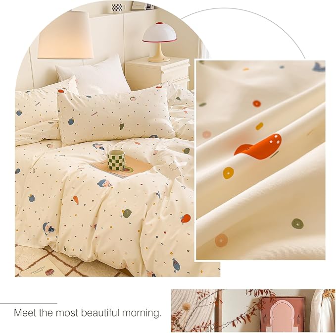 AOJIM Cute Duvet Cover Set for Kids Adults, Pure Cotton Comforter Cover Set with Multiple Cartoon Pattern Designs, Soft Bed Set 3pcs Queen Size, Colorful Quilt Cover for Room Decor(No Comforter)