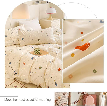 AOJIM Cute Duvet Cover Set for Kids Adults, Pure Cotton Comforter Cover Set with Multiple Cartoon Pattern Designs, Soft Bed Set 3pcs Queen Size, Colorful Quilt Cover for Room Decor(No Comforter)