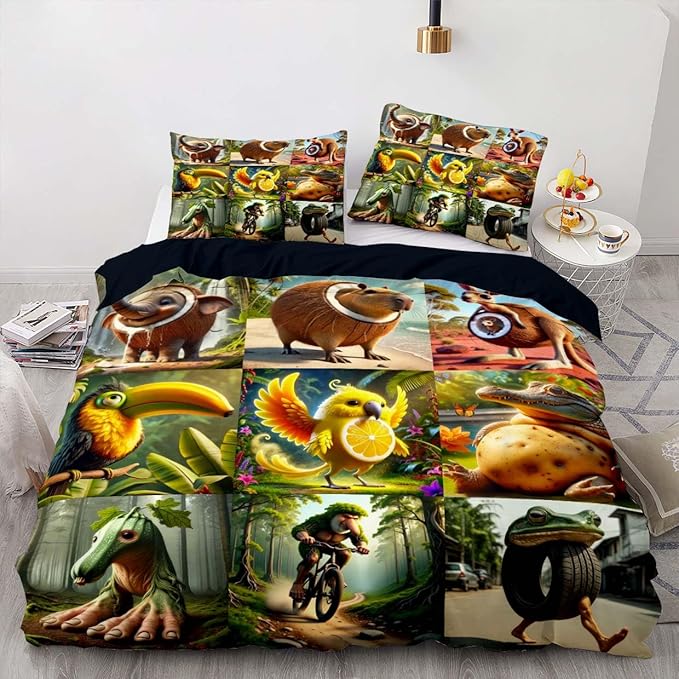 Italian Brainrot Bedding Duvet Cover Set,Funny Fusion AnimalsTwin Full Queen King Comforter Cover Bedding Set for Kids Boys Bed Decor Gifts ﻿ (Color 11,Full (80" x 90"))