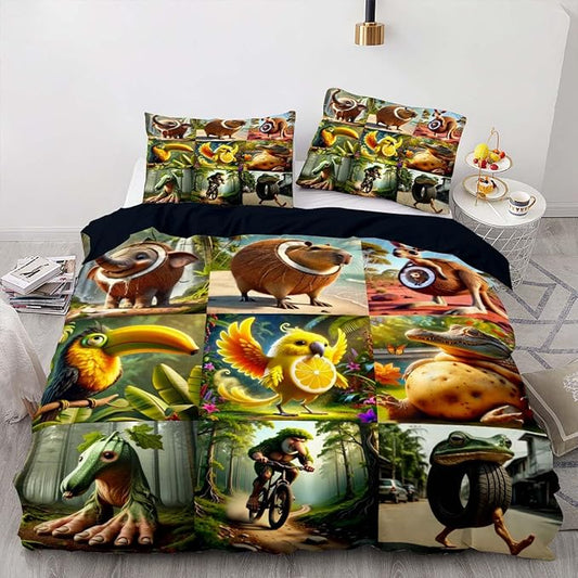 Italian Brainrot Bedding Duvet Cover Set,Funny Fusion AnimalsTwin Full Queen King Comforter Cover Bedding Set for Kids Boys Bed Decor Gifts ﻿ (Color 11,Queen (90" x 90"))