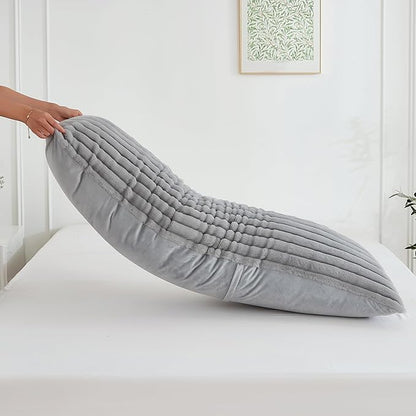 Full Body Pillow with Fluffy Stripe Faux Fur Removable Cover, Long Bed Pillow Adult 20x54 Inches for Side Sleeper and Pregnancy, Gray.