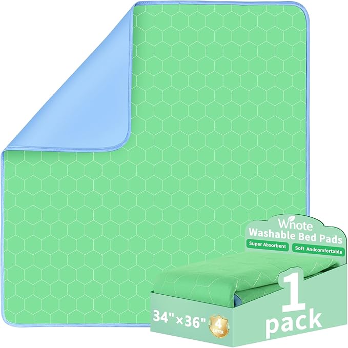 Waterproof Washable Underpads Pee Pad (Green 34" x 36" 1 Pack), Reusable Absorbency Bedwetting Incontinence Bed Pads for Kids Adults Elderly Dog Pet, Puppy Pads for Mattress Couches Sofas Floors