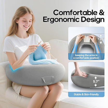 Crochet & Reading Pillow for Lap Support, Gaming Lap Desk Pillow, Sitting on The Bed/Sofa/Floor for Knitting, Large & Ergonomic Arm Rest Support, Pet Bed for Ipad/Laptop/Kindle - Grey