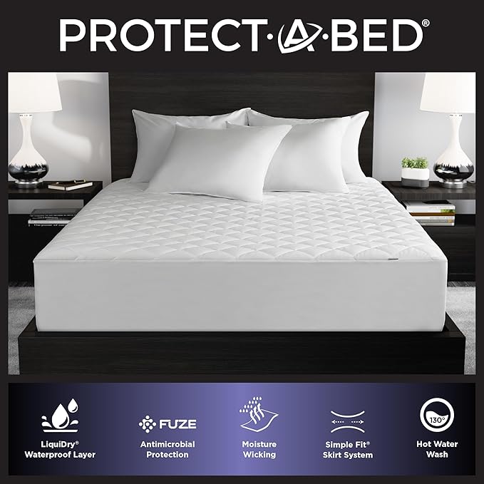 Protect-A-Bed Essential Mattress Pad Full, 100% Waterproof, Dust Mite Barrier Mattress Pad, Breathable & Quiet, Antimicrobial, Fits 11"-18" Mattresses