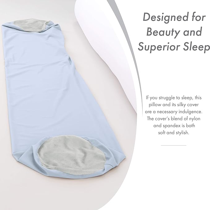 Straight Body Pillow, Full Size Premium Microbead,Side Sleeping/Maternity Pregnant Women, Supportive,Fluffy, Breathable, Cooling, 85/15 Spandex/Nylon Silky Feel Anti-Aging - 48 X 8 - Silver Mist