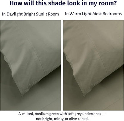 California Design Den Cal King Bed Sheets Set - Certified 100% Egyptian Cotton Percale Sheets California King Size, Lightweight, Crisp, Durable Luxury Bedding Set (Sage Mist - Grey Tone)