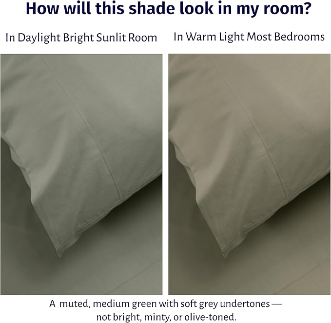California Design Den Certified 100% Egyptian Cotton Sheets Full Size Set - Lightweight, Crisp Percale, Full Size Bed Sheets Cotton Set, Deep Pockets, Durable Luxury Bedding (Sage Mist - Grey Tone)