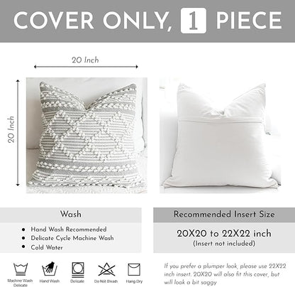 BlissBlush Gray White Decorative Throw Pillow Cover 20X20, Boho Accent Pillow for Couch, Square Modern Farmhouse Pillowcase for Living Room Couch Sofa Cushion Home Décor (Pack of 1)