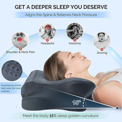 Cervical Pillow for Neck Pain Relief - Cooling Ergonomic Dual-Sided Orthopedic Neck Pillow with Ice Silk Pillowcase, Breathable Memory Foam Contour Pillow for Side, Back, Stomach Sleepers