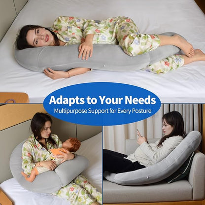 Pozico U-Shaped Full Body Pillow for Side Sleepers – 51-Inch Cooling Pregnancy Pillow with Ear Piercing Design for Neck, Back, and Hip Support – Removable Washable Cover Space-Saving Design