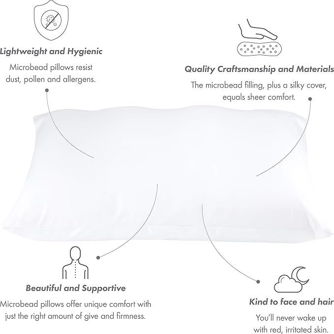 Cover Only for Premium Microbead Bed Pillow, X-Large Extra Smooth - Ultra Comfortable Sleep with Silk Like Anti Aging Cover 85% Spandex/ 15% Nylon Breathable, Cooling Pure White