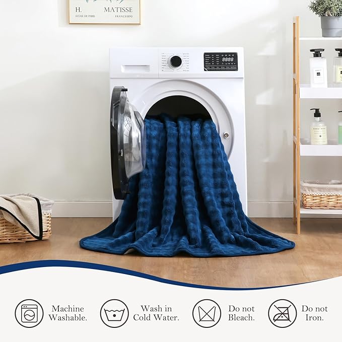 Waterproof Blanket for Bed Couch Sofa Car, Soft Leakproof Dog Blanket with 3D Bubble Pattern, Reversible Water Proof Pet Blankets for Dogs Cats Puppies (30"x40", Navy Blue)