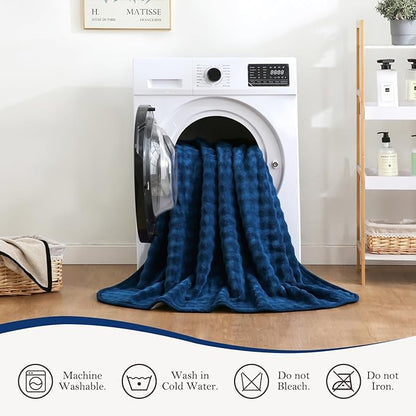 Waterproof Blanket for Bed Couch Sofa Car, Soft Leakproof Dog Blanket with 3D Bubble Pattern, Reversible Water Proof Pet Blankets for Dogs Cats Puppies (50"x60", Navy Blue)