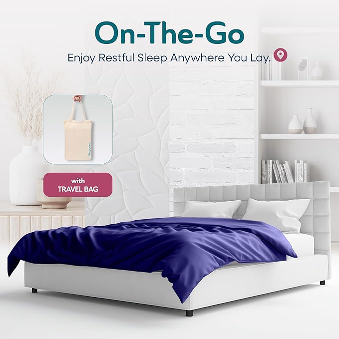 Sleepgram Supima Machine Washable 400 Thread Count Cotton Silver Ion Infused Luxury Zippered Duvet Cover with Travel Bag, Queen, Violet