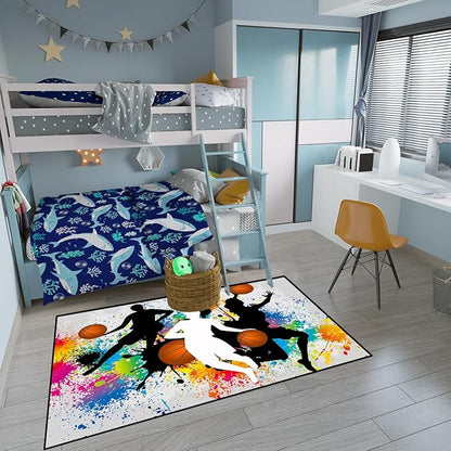 Basketball Rug for Boys Bedroom - Sports Rug for Boys Bedroom Kids Carpet, Basketball Carpet for Playroom Living Room Floor Mats Indoor Outdoor, 5x7 Feet