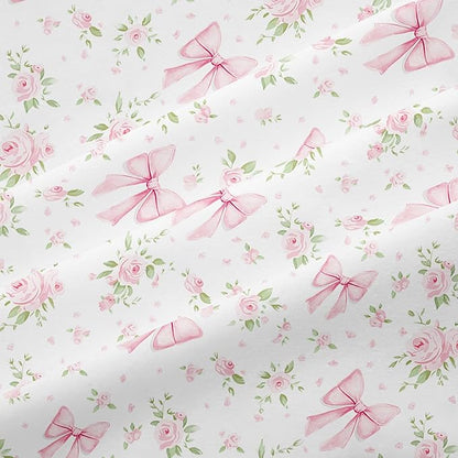 Duvet Cover Full 3Pcs Pink Floral Bow Bedding Set for Girls Kids,Cute Princess Style Bowknot Bedding,Ultra Soft Garden Flower Bedding with 2 Pillowcases(No Comforter)