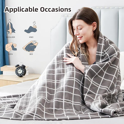 Electric Heated Blanket Queen Size 84"x90", 4 Heating Levels & 10H Auto Shut Off, Dual-Control, Soft Fleece, Machine Washable, Light Gray Plaid