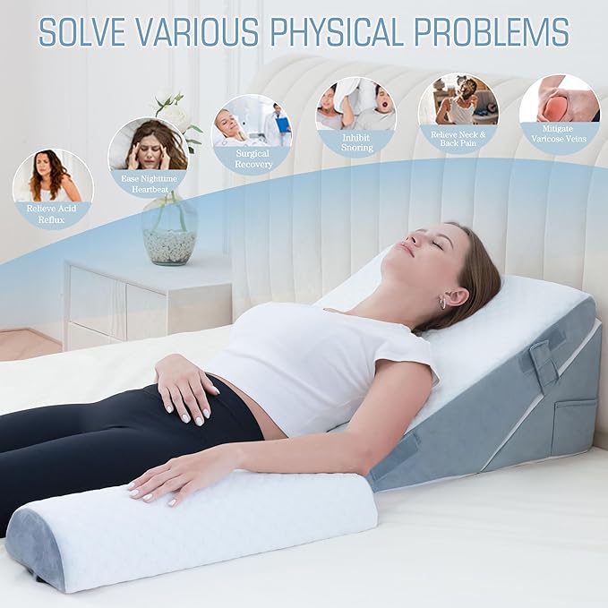 3Pcs Orthopedic Bed Wedge Pillow for Sleeping, Post Surgery or Back, Neck and Knee Support, Adjustable 9&12 Inch Memory Foam Wedge PillowTriangle Pillow for Acid Reflux Gerd Snoring
