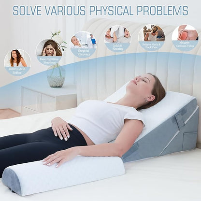 3Pcs Orthopedic Bed Wedge Pillow for Sleeping, Post Surgery or Back, Neck and Knee Support, Adjustable 9&12 Inch Memory Foam Wedge PillowTriangle Pillow for Acid Reflux Gerd Snoring
