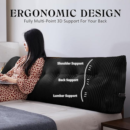 SLIGUY Large Headboard Pillow, Headboard Wedge Pillow Bed Rest Reading Pillow Bolster Triangular for Sitting in Bed-Backrest Positioning Support Long Pillow for Daybed (Twin: 40x8x20 Inches,Black)