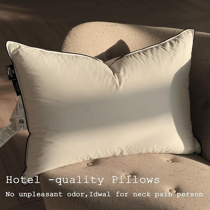 Luxury High Fill Power Goose Down Pillows 700Fill， Breathable Cotton Shell, Orthopedic Support for Back, Stomach Side Sleepers, King Size Bed Pillows 20"x36", 1 Pack