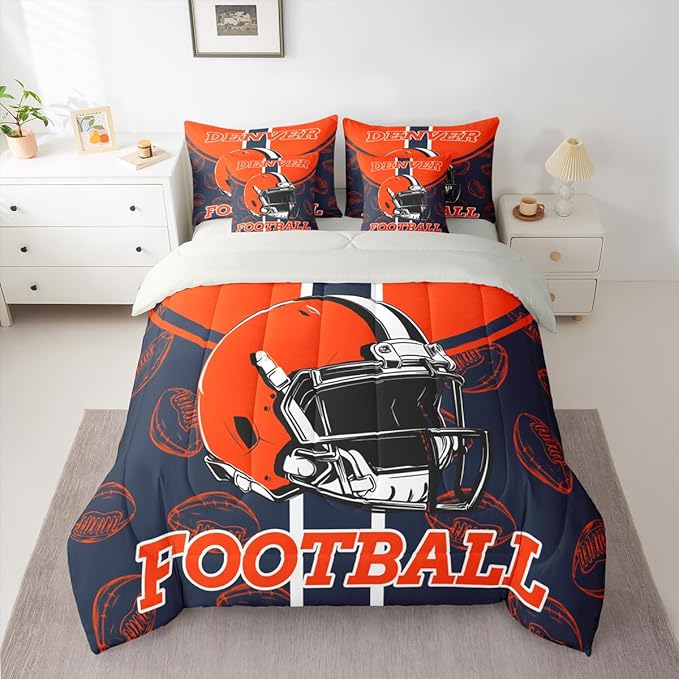 Feelyou Football Comforter Set with Sheets 7 Piece Full Size Ball Games Bedding Set for Kids Boys Girls Rugby Bed in a Bag City of Footballs Room Decor Rugby Sports Soft Lightweight
