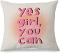Yes Girl You Can Inspirational Pillow Covers 18x18, Positive Affirmation Gifts for Women Teen Girls, Preppy Pink Feminist Throw Pillow Covers Decorative for Home Teen Girls Room Dorm Apartment