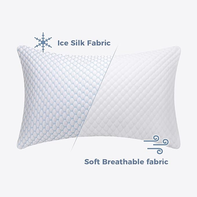OSBED Cooling Shredded Memory Foam Pillow Standard Size - Adjustable Loft with Gel Beads & Breathable Tencel Cover for Night Sweats Relief(CertiPUR-US & Hypoallergenic & Machine Washable)