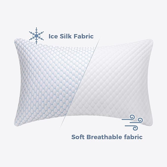 OSBED Cooling Shredded Memory Foam Pillow Standard Size - Adjustable Loft with Gel Beads & Breathable Tencel Cover for Night Sweats Relief(CertiPUR-US & Hypoallergenic & Machine Washable)
