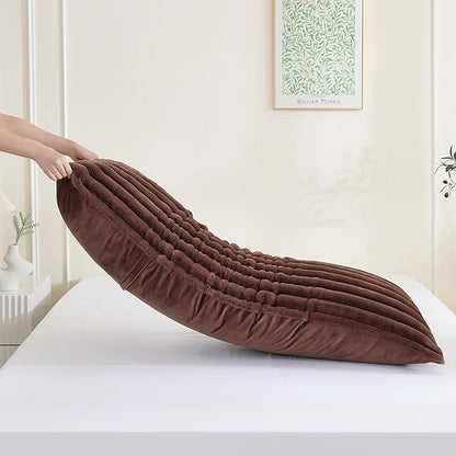 Full Body Pillow with Fluffy Stripe Faux Fur Removable Cover, Long Bed Pillow Adult 20x54 Inches for Side Sleeper and Pregnancy, Coffee.