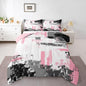 Feelyou Abstract Bedding Set Kids Modern Abstract Art Comforter Set Pink White Black Comforter for Boys Room Decor Lightweight Retro Duvet Set Queen Size with 2 Pillow Case