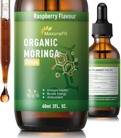 Moringa Leaf Drops with Vitamin C, Moringa Oleifera Extract Liquid Drops for Immunity Support,Antioxidant,Overall Health & Energy,Vegan Herbal Supplement 2 fl oz