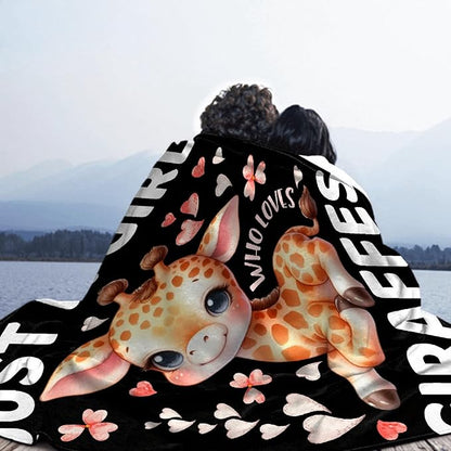 Giraffe Blanket for Girls Just A Girl Who Loves Giraffe Gifts for Women Soft Cozy Flanne Throw Blanket for Bedding Sofa Camping 50x60inches