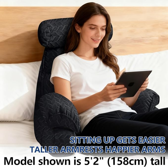 FXXUDVNIIN Back Pillow for Bed Sitting up – with 9.4" Armrests Bed Pillow for Sitting up,Inch Arms for Support, Ideal for Reading, Watching TV, Gaming, and Relaxing