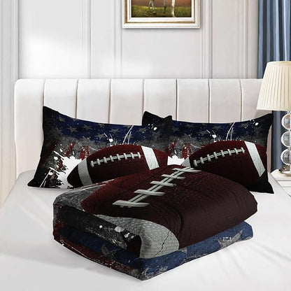 American Flag Comforter Set American Football Graffiti Printed Bedding Set with 1 Comforter and 2 Pillowcases for Boys and Girls Bedroom All Season(Football-2 Queen)