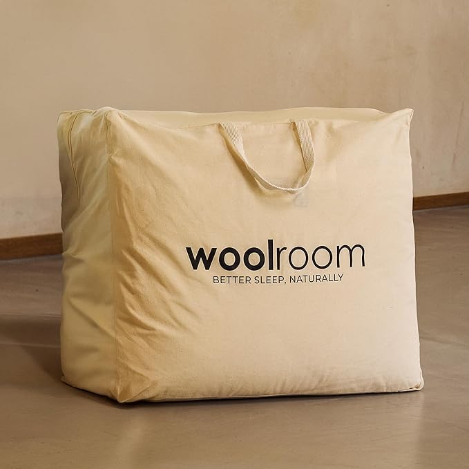 Woolroom Deluxe Wool Mattress Pad Full Size 100% Natural Hypoallergenic British Wool Mattress Topper Organic Cotton Cover - Handcrafted Extra Comfort Firm/Old Mattress - Superior Moisture Management