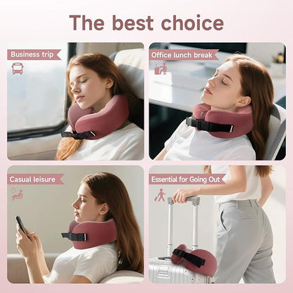 SPRFUFLY Super Comfy Travel Pillow - 100% Memory Foam Neck Pillow for Sleeping, Airplane Pillow with Sleep Mask & Earplugs, Travel Essentials Neck Pillow for Airplane, Car, Office & Home