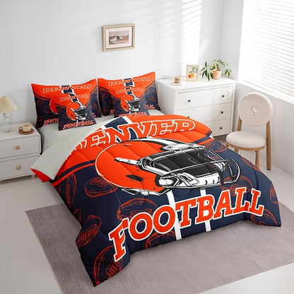 Feelyou Football Comforter Set with Sheets 7 Piece Queen Size Ball Games Bedding Set for Kids Boys Girls Rugby Bed in a Bag City of Footballs Room Decor Rugby Sports Soft Lightweight