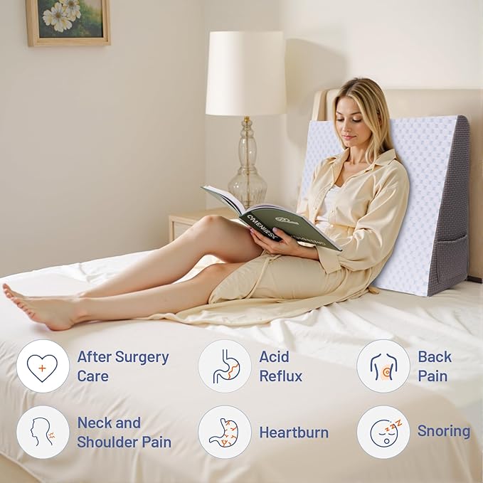 Cooling Wedge Pillow for Headboard, 10" Triangle Bed Wedge Pillow for Acid Reflux Relief, Sleeping, Snoring, Back Pain Relief, Post Surgery, Soft Memory Foam & Washable Breathable Cooling Cover, White