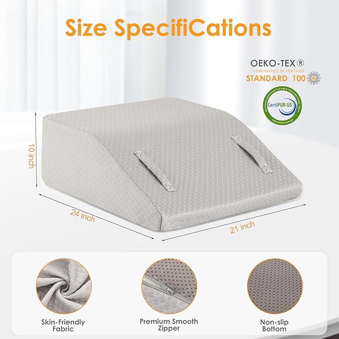 Leg Elevation Pillow for After Surgery, 10inch Foam Leg Elevating Pillow for Swelling and Blood Circulation, Leg Wedge Pillow for Sleeping, Knee Pillow for Knee Hip Ankle Pain Relief, Grey