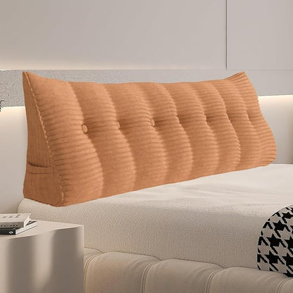 Daneey Headboard Wedge Pillow Bed Wedge Pillow for Headboard Bolster Reading Pillow for Bed Back Pillow for Sitting in Bed Wedge Pillow Headboard with Removable Cordury Cover (Pink, King)