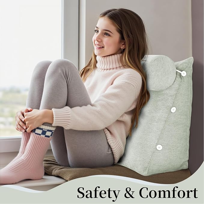 Bed Wedge Reading Pillow, Adjustable Reading Throw Cushion Triangular Pillow Wedge Couch Pillow for Lumbar Neck Back Support Pillow with Removable Linen Cover