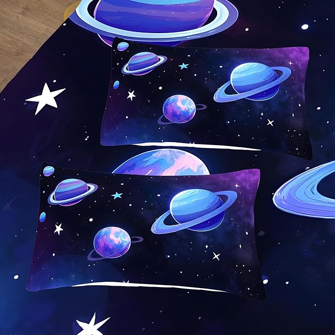 Peopleareok Galaxy Comforter Set Full(79x90 Inch), 3 Pieces 3D Space Planets Bedding Set for Teens Boys Girls, Super Soft Lightweight for All Seasons, Includes 1 Comforter and 2 Pillowcase