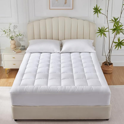 CozyLux King Size Mattress Pad Pillow Top Cotton Cooling Mattress Topper 8-21" Deep Pocket Mattress Cover Quilted Fitted Cooling 450GSM Mattress Protector (78x80 inch,White)