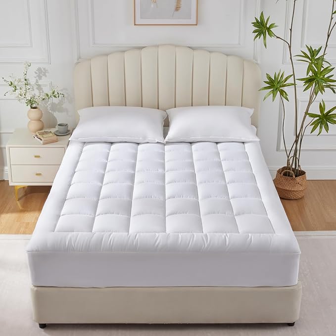 CozyLux California King Size Mattress Pad Pillow Top Cotton Cooling Mattress Topper 8-21" Deep Pocket Mattress Cover Quilted Fitted Cooling 450GSM Mattress Protector (72x84 inch,White)
