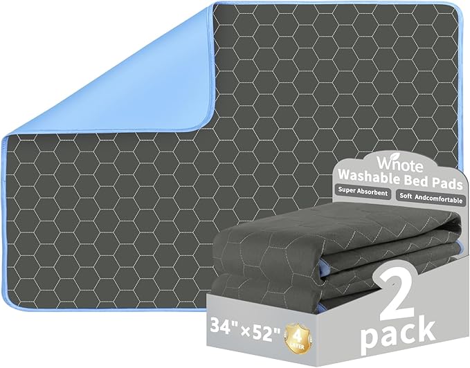 Waterproof Washable Underpads Pee Pad (Dark Gray 34" x 52" 2 Pack), Reusable Absorbency Bedwetting Incontinence Bed Pads for Kids Adults Elderly Dog Pet, Puppy Pads for Mattress Couches Sofas Floors