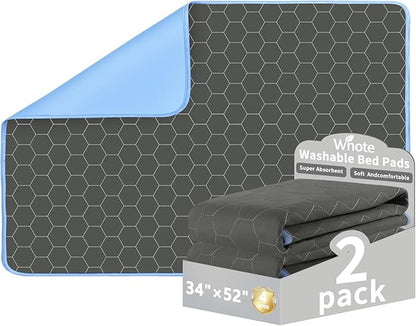 Waterproof Washable Underpads Pee Pad (Dark Gray 34" x 52" 2 Pack), Reusable Absorbency Bedwetting Incontinence Bed Pads for Kids Adults Elderly Dog Pet, Puppy Pads for Mattress Couches Sofas Floors