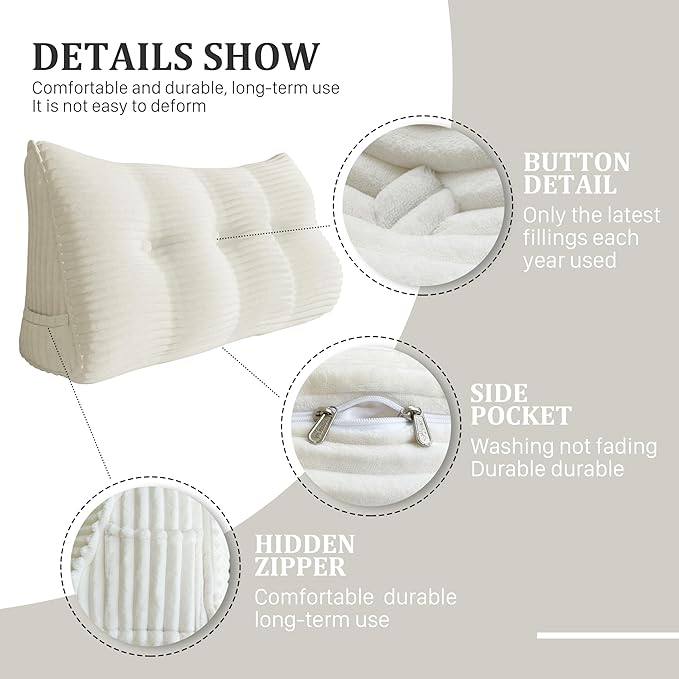 8 lbs Thickened Wedge Pillow Headboard Body Positioner Triangular Reading Pillow Bed Bolster Pillow for Sitting Up in Bed with Removable Cover, Backrest Corduroy Twin