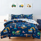 Holawakaka Trucks Tractors Cars Boy Bedding Comforter Set with Sheets, Full Size Cartoon Construction Car Excavator Print Kids Bed in A Bag 5-Piece, Boys Reversible Dorm Bed Sets (Navy Blue Full)